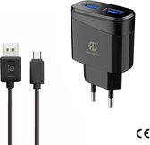 Oplader Rico Vitello, thuislader 2,4A  en kabel 1 meter zwart, Micro USB kabel , travel charger , CE certificate