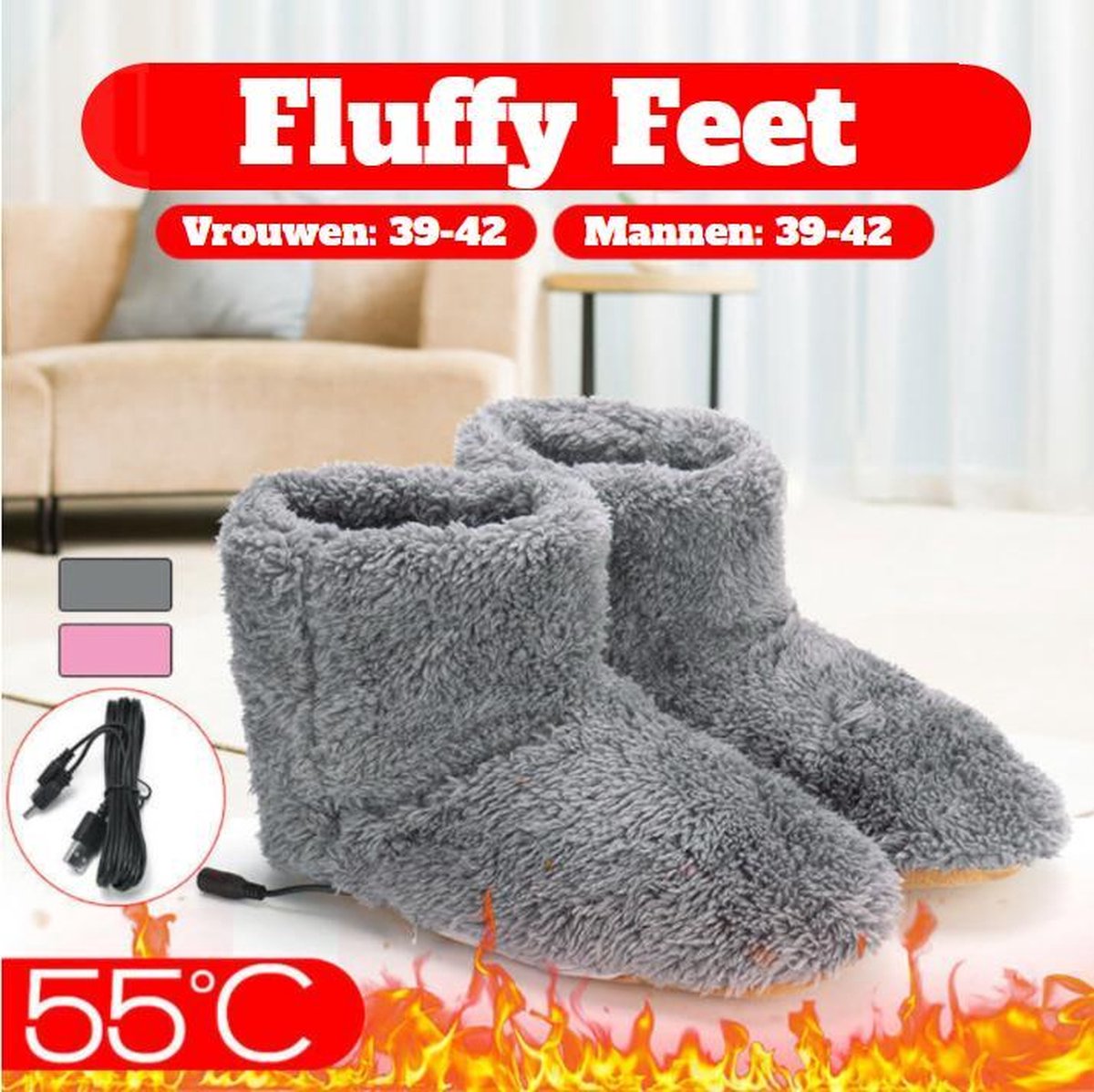 Verwarmende pantoffel - Electrische sloffen - Voetenwarmer - Zachte en  pluizige... | bol.com