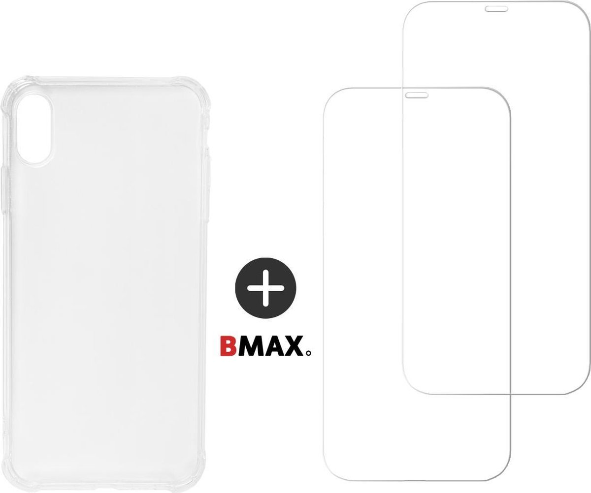 BMAX 2-pack iPhone X glazen screenprotector incl. transparant TPU softcase hoesje