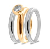 Silventi 943283874-54 Zilveren Ringen - Dames - 3 Ringen - Zirkonia - 7 mm - Glad - Los - Maat 54 - Rhodium - Gold Plated (Verguld / Goud op Zilver)