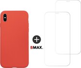 BMAX Telefoonhoesje geschikt voor iPhone X - Siliconen hardcase hoesje rood - Met 2 screenprotectors