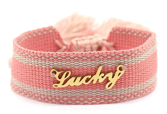 Dielay - Bracelet en Tissus femme - Dielay en acier inoxydable Lucky - Longueur ajustable - Rose et or