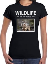 Dieren foto t-shirt Wolf - zwart - dames - wildlife of the world - cadeau shirt wolven liefhebber 2XL