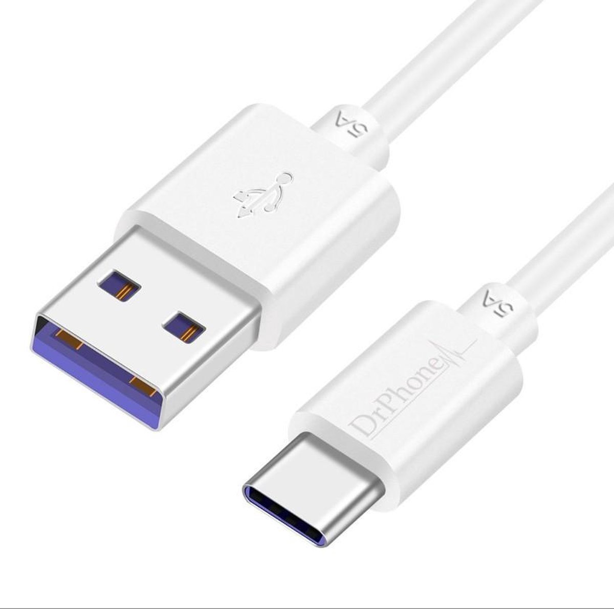 DrPhone SC1 - USB-C SuperCharge Kabel - Geschikt voor Huawei/Xiaomi - 5A Output - Data + Oplaad kabel - 1.8 Meter - Wit