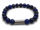 H-Beau - Handgemaakte Armband van Edelstenen - Natuurstenen - Lapis Lazuli Kralen - RVS Kraal - 8mm - lengte 18cm - Gepolijst - Blauw - Dames - Unisex - Maagd - Boogschutter