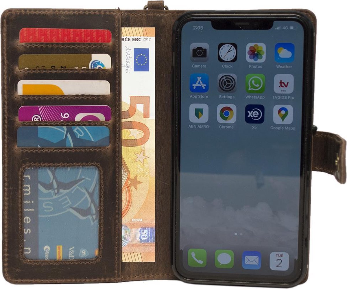 Hoesje iPhone 11 Pro Max Lichtbruin Leer – iPhone 11 Pro Max Hoesje Bruin Buffelleer – Leren Hoesje iPhone 11 Pro Max – Bookcase Hoesje Leer
