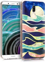 kwmobile telefoonhoesje voor Huawei Mate 10 Lite - Hoesje voor smartphone in donkerblauw / koraal / goud - Glory Mix Golven design