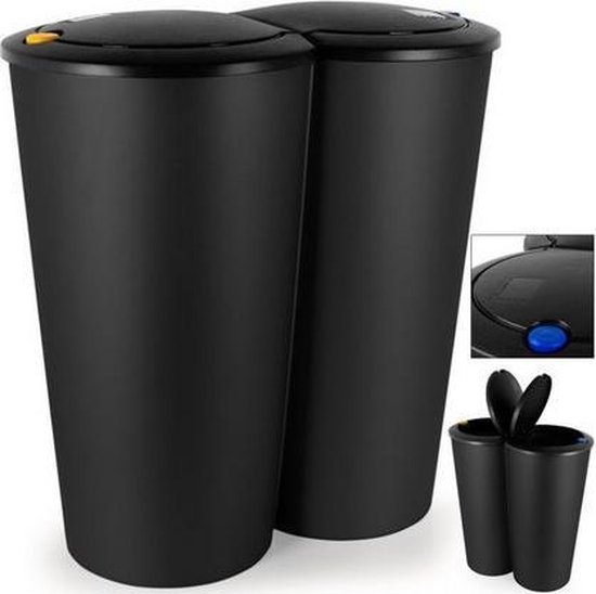 Double poubelle noire, poubelle à ordures, 2 x 25 litres | bol.com