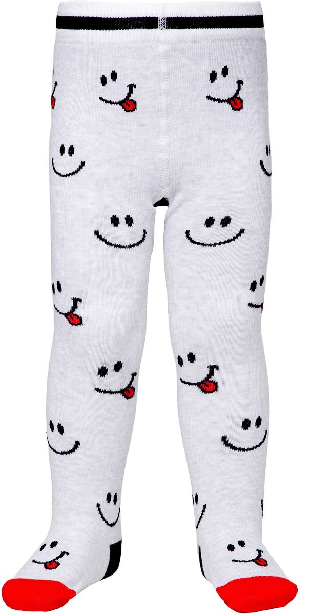 Trendy Babymaillot, leuk patroon emoticons, lichtgrijs, maat 62-74 (0-12 mand).