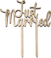 Houten Taarttopper Just Married - Taart decoratie trouwen - Huwelijk