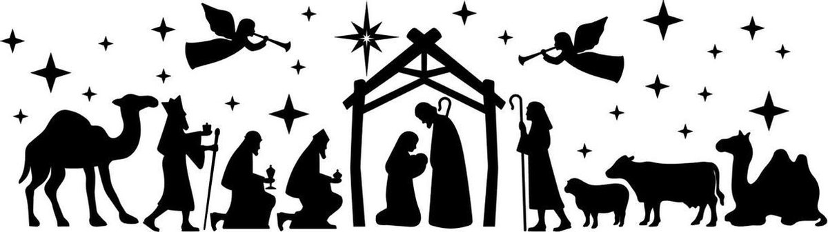 Mint11 - Herbruikbare raamsticker Kerst - Kersstal - Zwart - raamdecoratie - kerstdecoratie - aankleding raam - decoratie kerst -