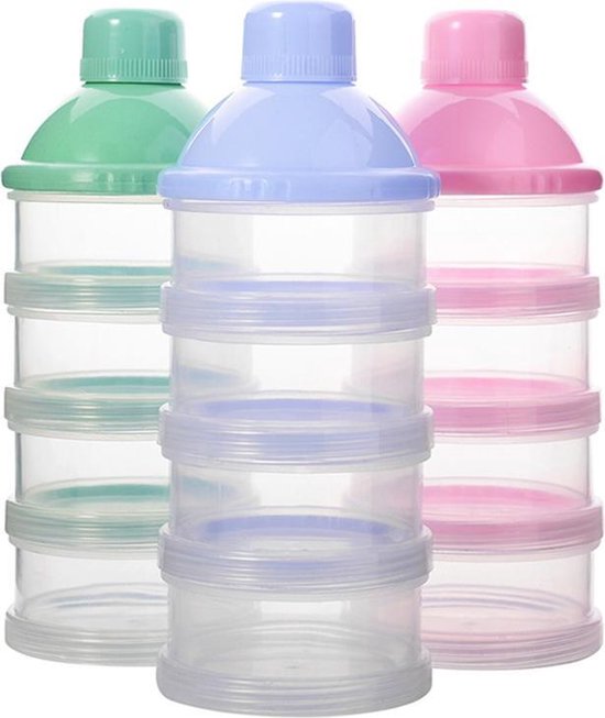 Lait en poudre boîte de dosage - Tour de lait en poudre - réservoir de stockage de Lait en poudre pour bébé - Boîte Voyage - Distributeur - Blauw - 4 couches - sans BPA