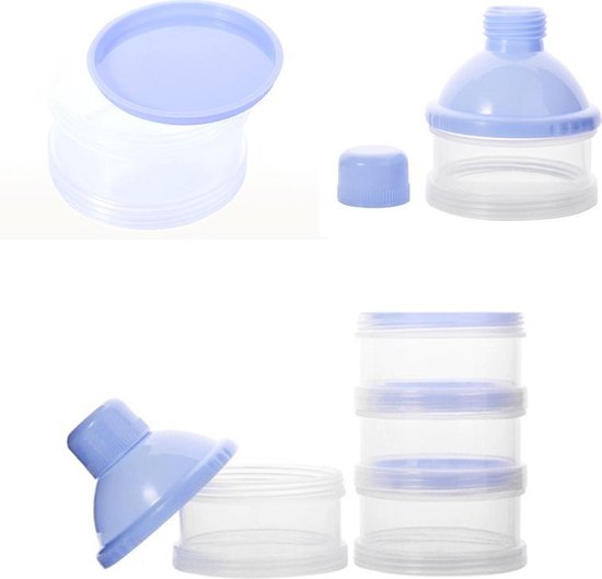 Lait en poudre boîte de dosage - Tour de lait en poudre - réservoir de stockage de Lait en poudre pour bébé - Boîte Voyage - Distributeur - Blauw - 4 couches - sans BPA