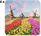 Onderzetter met Windmolen en Tulpen in Holland - 6 Stuks - 9 x 9 cm | Onderzetters 6 stuks | Onderzetters Met Foto | Design Onderzetters | Onderzetters voor glazen