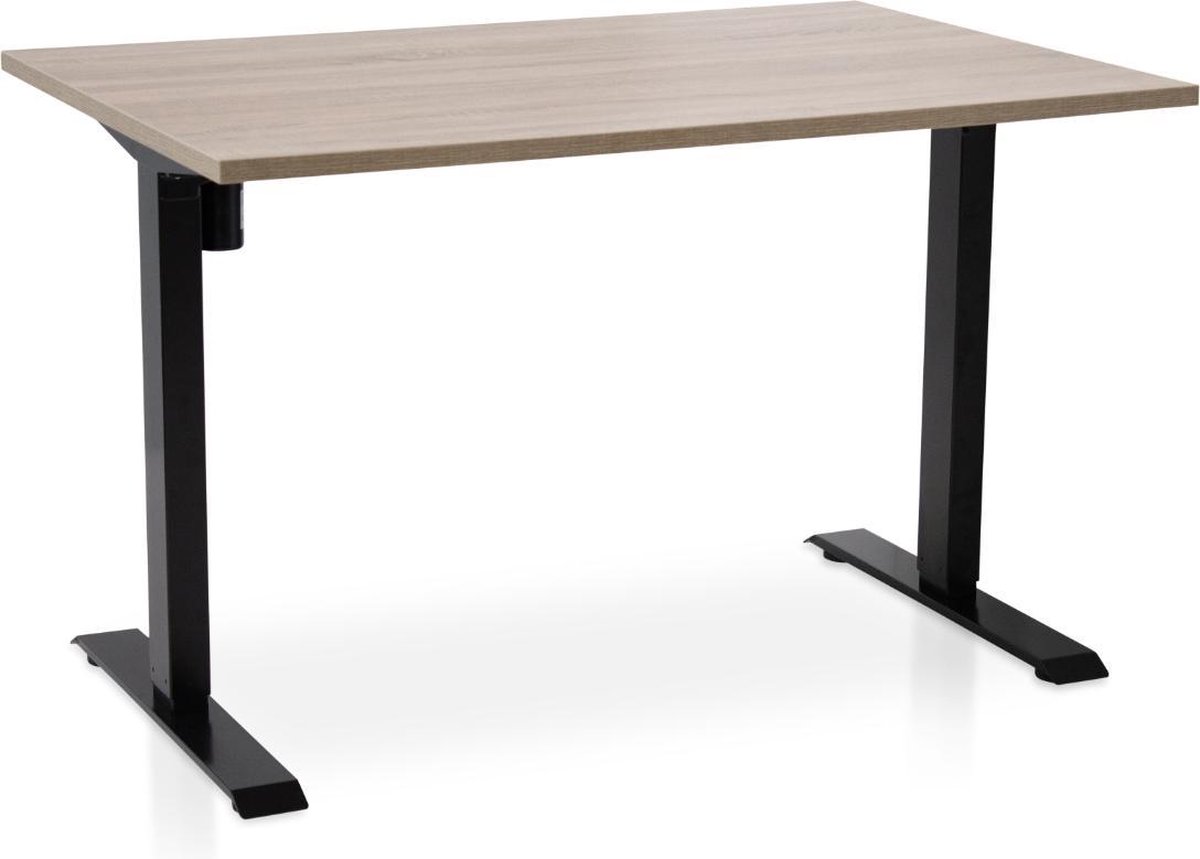 Zit-sta bureau elektrisch verstelbaar - MRC EASY | 120 x 80 cm | inclusief stekkerdoos en kabelklemmen | frame zwart - blad midden eiken