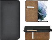Samsung Galaxy S21 hoesje - Bookcase - Portemonnee Hoes Ultra dun Echt leer Wallet case Zwart