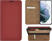 Samsung S21 Plus hoesje - Bookcase - Samsung Galaxy S21 Plus hoesje - Portemonnee Wallet case Ultra dun Echt leer Rood