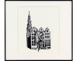 Pako Borduurpakket met telpatroon - Amsterdamse huizen - 218.950 - 100 % linnen- DIY kit