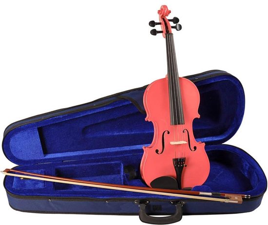Leonardo LV-1544-PK 4/4e roze viool set, massief, hardhout fittings, incl. fijnstemmer staartstuk, strijkstok en koffer