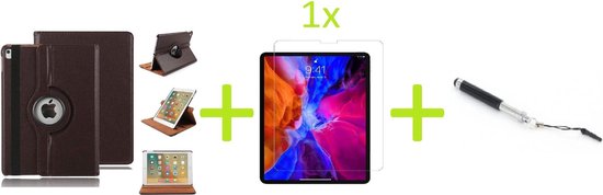 Geschikt voor Apple iPad Air 4 (2020) 10.9 inch Multi Stand Case - 360 Draaibaar Tablet hoesje - Tablethoes - Bruin + 1x Screenprotector +  Stylus