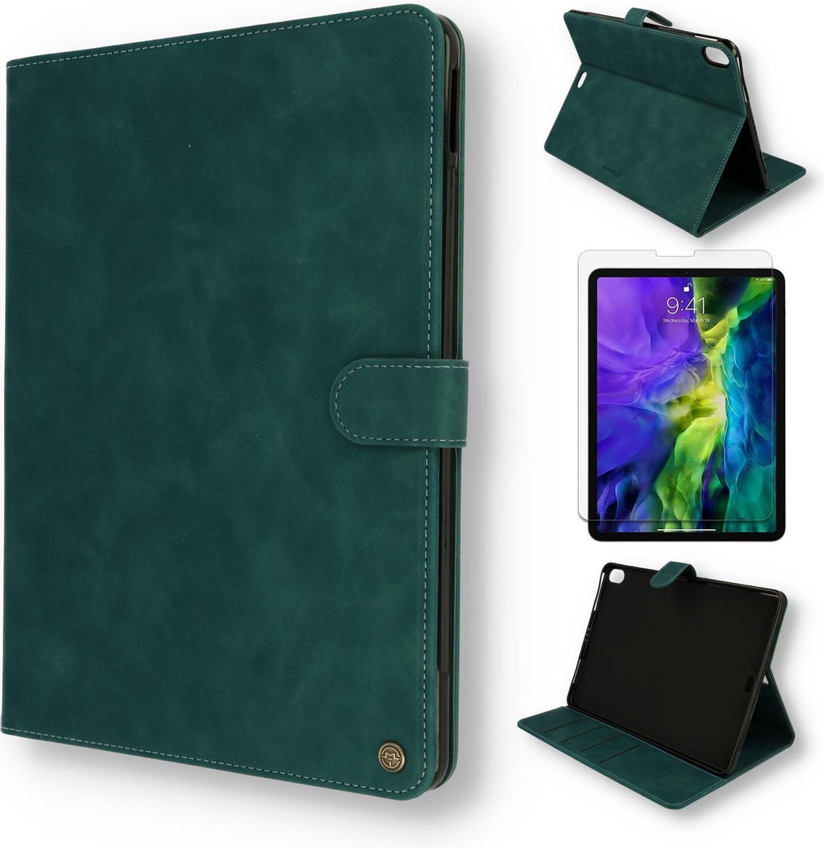 Casemania Hoes Geschikt voor Apple iPad Air 2020 - Air 4 10.9 inch (2020) Emerald Green - Book Case met Magneetsluiting & Glazen Screenprotector