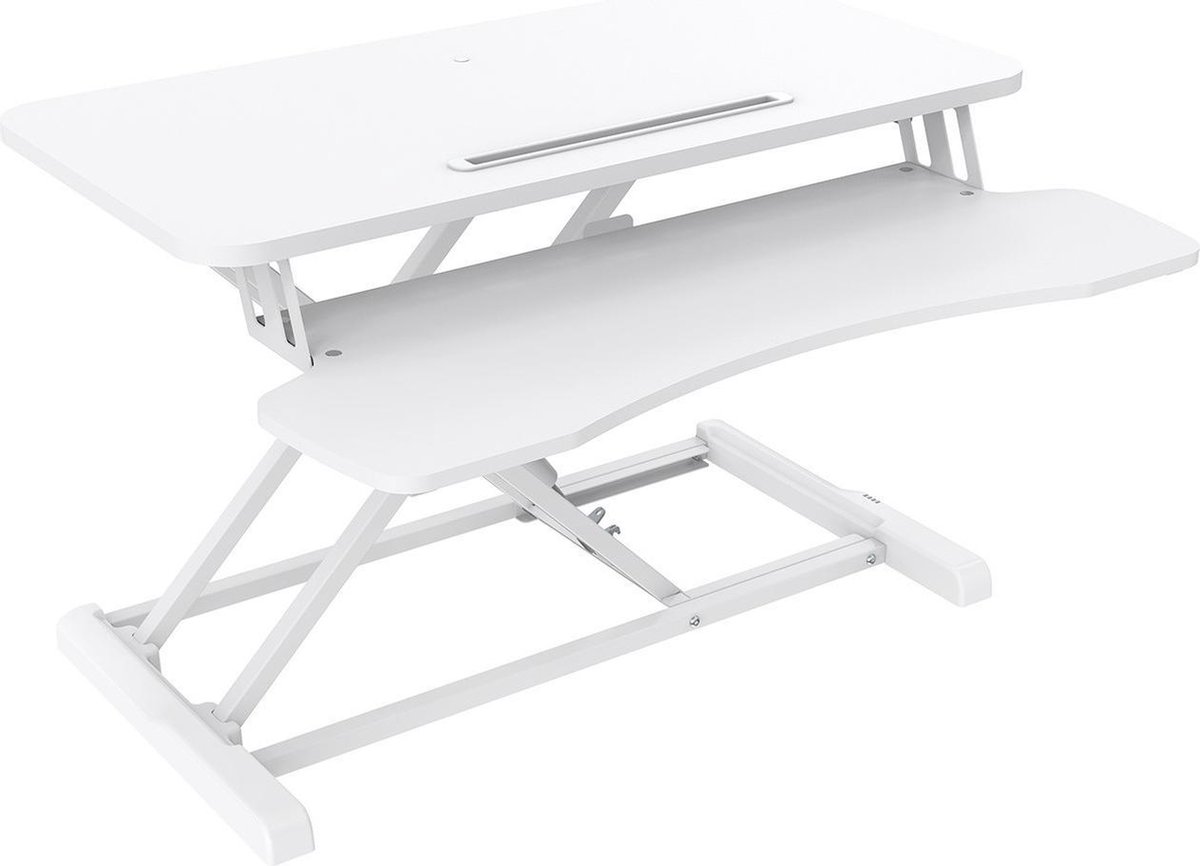 Zit Sta bureau verhoger. Met gasveer makkelijk in hoogte te verstellen 80cm. Kleur WIT