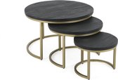 Sidetable set of 3 zwart met gouden onderstel à 76cm 56cm 41cm