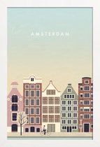 JUNIQE - Poster in houten lijst Amsterdam - retro -60x90 /Bruin