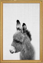 JUNIQE - Poster met houten lijst Ezel zwart-wit foto -60x90 /Grijs &