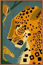 JUNIQE - Poster met kunststof lijst Vintage luipaard -20x30 /Blauw &