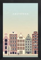 JUNIQE - Poster in houten lijst Amsterdam - retro -20x30 /Bruin