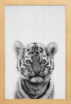 JUNIQE - Poster in houten lijst Tijger zwart-wit foto -40x60 /Grijs &