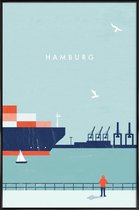 JUNIQE - Poster met kunststof lijst Hamburg - retro -13x18 /Blauw &