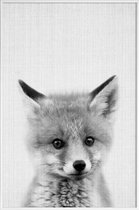 JUNIQE - Poster in kunststof lijst Baby vos - monochrome foto -40x60
