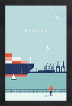 JUNIQE - Poster in houten lijst Hamburg - retro -30x45 /Blauw & Rood