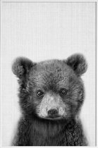JUNIQE - Poster met kunststof lijst Beer zwart-wit foto -13x18 /Grijs
