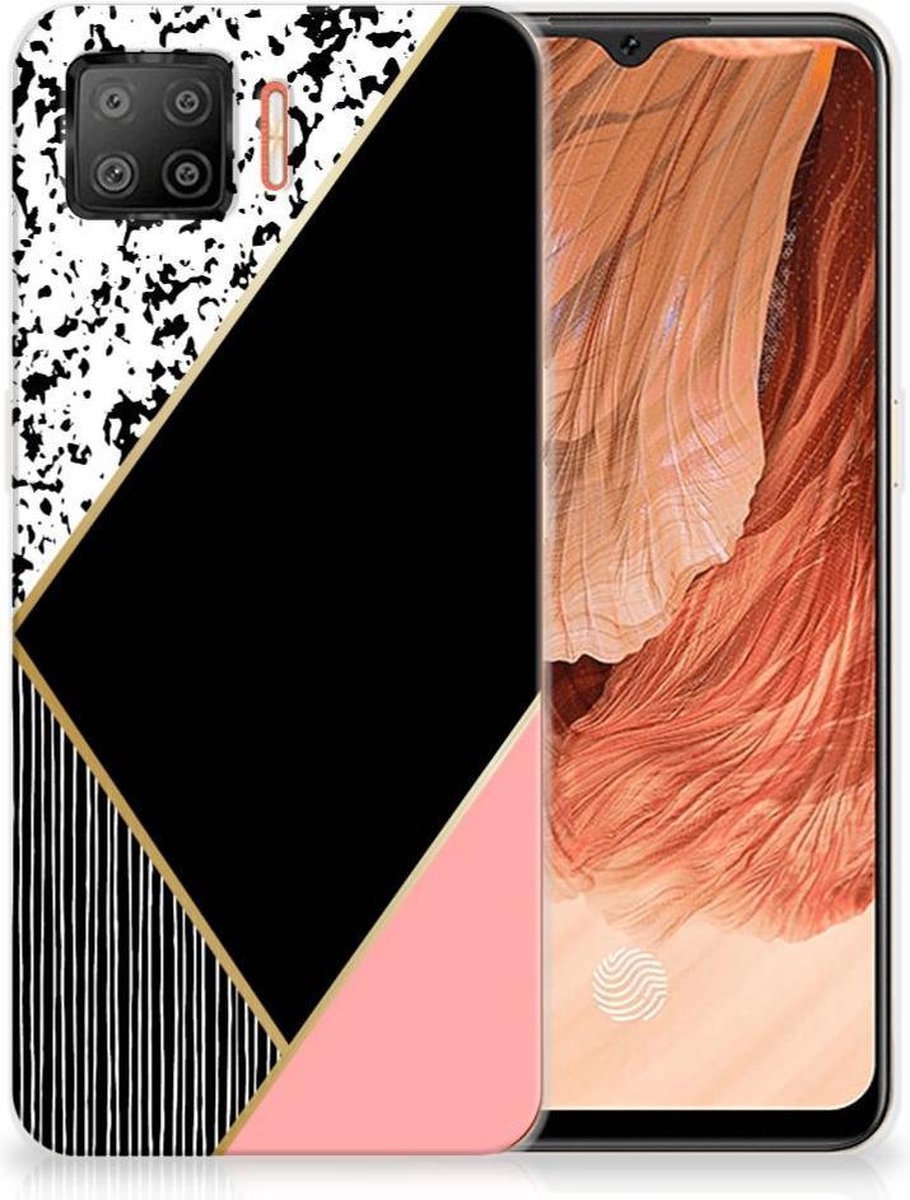 OPPO A73 4G TPU Hoesje Zwart Roze Vormen