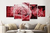 Schilderij - Rode rozen op bakstenen muur, 5 luik, 200x100cm, wanddecoratie