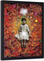 Foto in frame , Kind op schommel ,Historisch Tafereel ,70x100cm , Multikleur , wanddecoratie