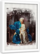 Foto in frame , Vrouw op  hond van ballonnen ,Historisch Tafereel ,70x100cm , Multikleur , wanddecoratie