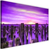 Schilderij Golfbreker in haven, 2 maten, paars, Premium print