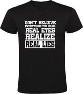 Real Eyes, realize, real lies Heren t-shirt | machine head  | liegen | leugens | dont believe | everything | you hear | kado | Zwart