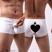 Erotische short voor mannen M - Witte short met afneembaar voorstuk - Short met opening achterkant - Wetlook - Short om makkelijk te vrijen voor mannen