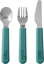 Mepal Mio – Kinderbestekset 3 –delig – bestaat uit een mes, vork en lepel– Deep turquoise - Ideaal voor peuters en kleuters – kinderbestek