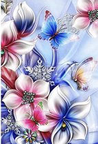 Lenks Diamond painting bloemen met vlinder 40 X 50cm ronde steentjes full paint Diamond Paint 1792LR