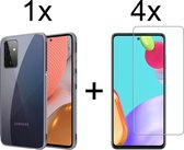 Samsung A72 hoesje transparant - Samsung Galaxy A72 hoesje case siliconen hoesjes cover hoes - 4x Samsung A72 Screenprotector