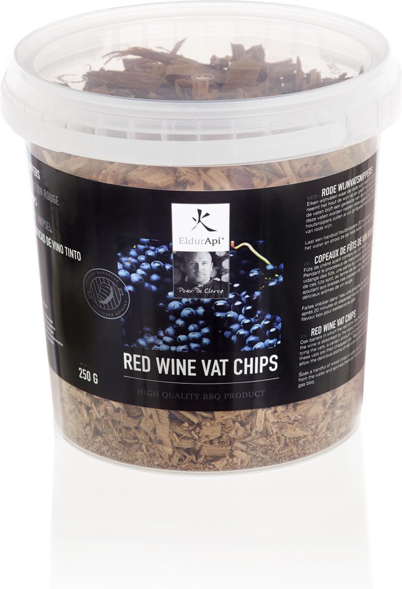 EldurApi Rookhout - Rode Wijnvatsnippers - Red Wine Vat Chips - 250 gr - Eikenhout - Kamado - Smokewood