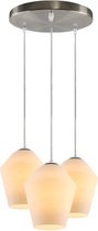 Olucia Gracia - Design Hanglamp - 3L - Glas/Metaal - Chroom;Wit - Rond - 30 cm