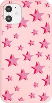 iPhone 12 Mini Hoesje - Roze - Pink - Flexibel – Sterren – Soft - Backcover – Geschikt voor Apple – Case – Schok – Shockproof – Cover – Bescherming – Smartphone – Telefoon Accessoire – GSM – 