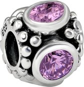 Quiges - 925 - Zilveren - Bedels -Sterling zilver - Beads - Bolletjes met Roze Zirkonia Hart Kraal Charm - Geschikt – voor - alle bekende merken - Armband Z490